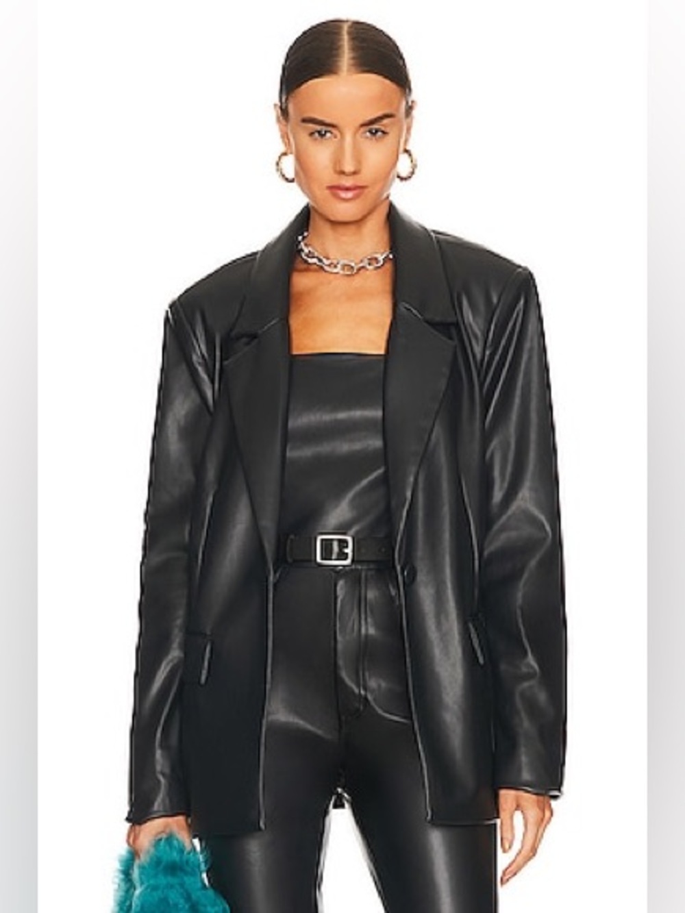 WeWoreWhat Faux Leather Blazer in Black, Size Small